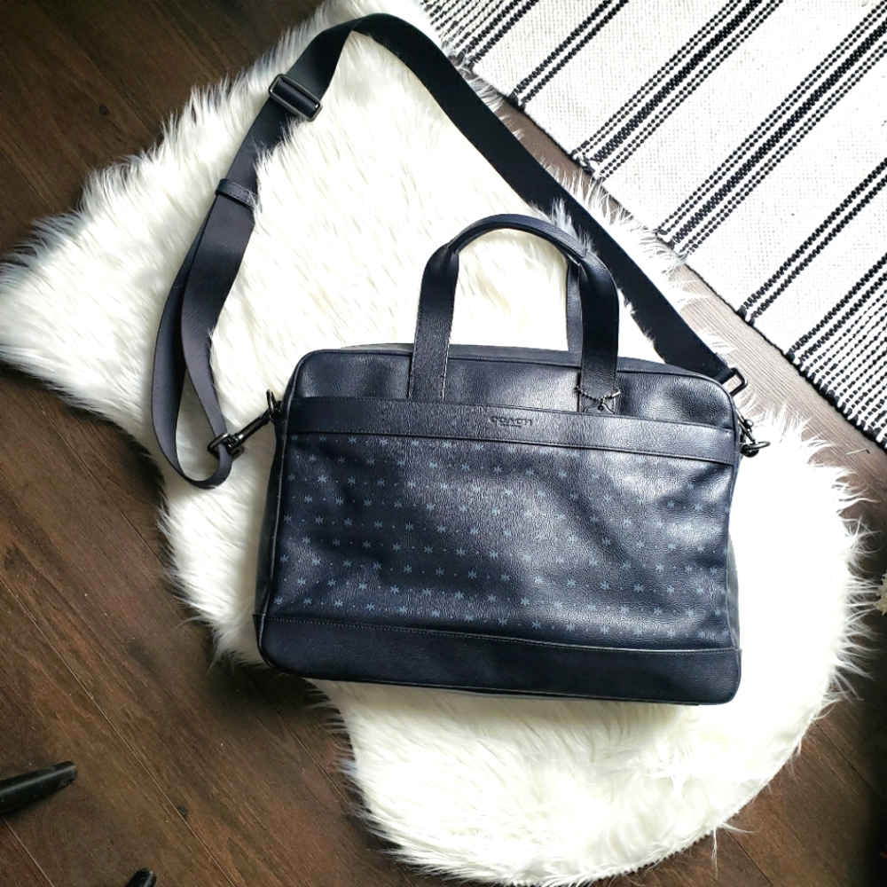 💖💖 Coach Two-Tone Blue Leather Laptop Bag Briefcase with Adjustable Strap EUC